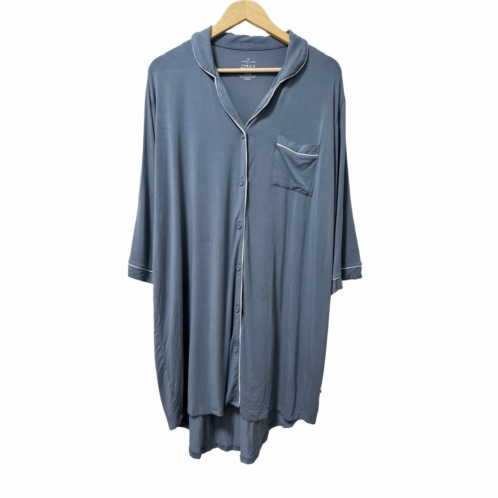 Caden Lane Bamboo Viscose Button Front Pajama Sleep Shirt Dress Size XL Blue